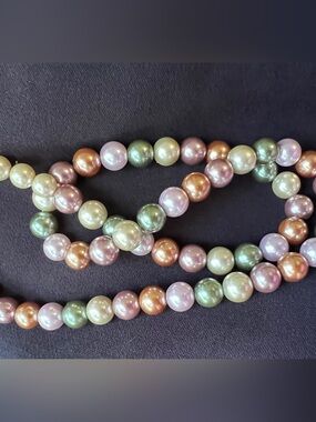 Vintage Multicolor Faux Pearl Glass Bead Necklace Pastel Strand 24”
